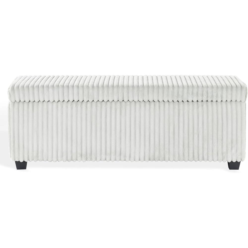 image:imageSAFAVIEH Couture Collection Lynzie Grey Corduroy Storage Bench Channel Tufted Upholstered Seat with Hidden Storage Modern Accent Furniture SFV6114BGrey