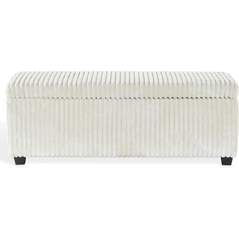 image:imageSAFAVIEH Couture Collection Lynzie Grey Corduroy Storage Bench Channel Tufted Upholstered Seat with Hidden Storage Modern Accent Furniture SFV6114BIvory