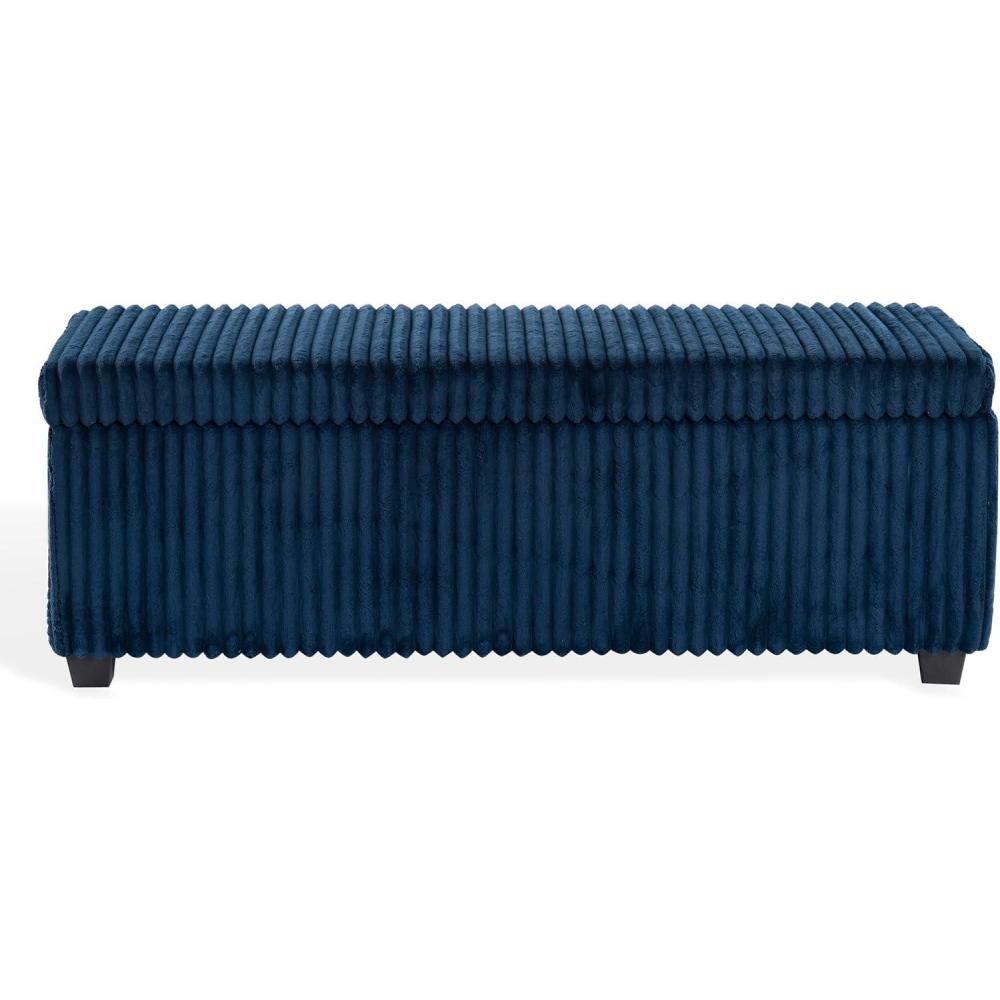 image:imageSAFAVIEH Couture Collection Lynzie Grey Corduroy Storage Bench Channel Tufted Upholstered Seat with Hidden Storage Modern Accent Furniture SFV6114BNavy