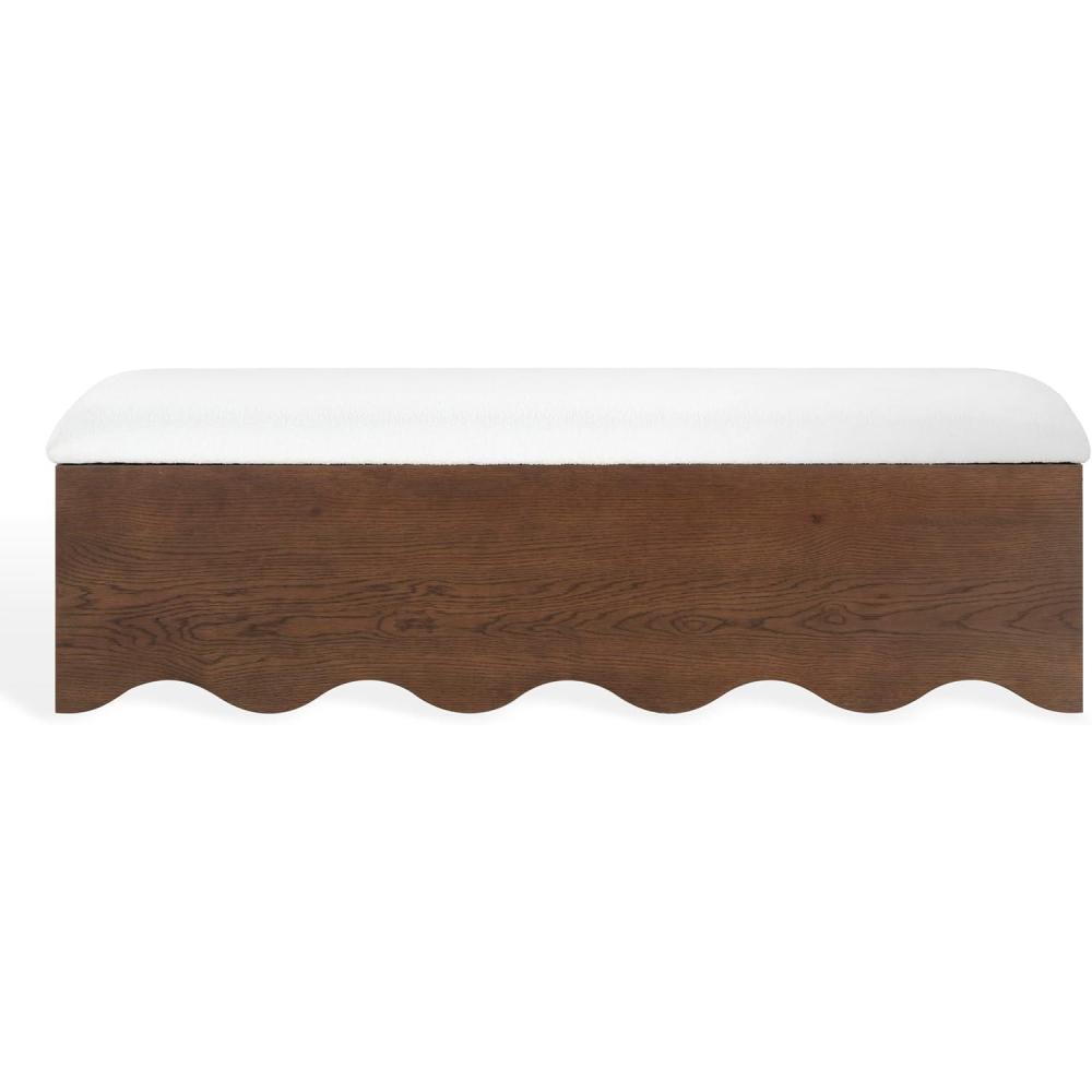 image:imageSAFAVIEH Couture Collection Roseandrea Walnut amp White Storage Bench with Cushion Top Modern Scalloped Base Fully Assembled SFV4255BWalnutWhite