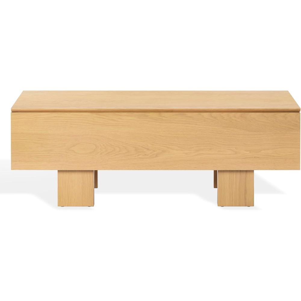 image:imageSAFAVIEH Couture Collection  Sherianya Walnut Brown Wood Storage Bench Modern Rectangular Design with Block Legs SFV4256BNatural