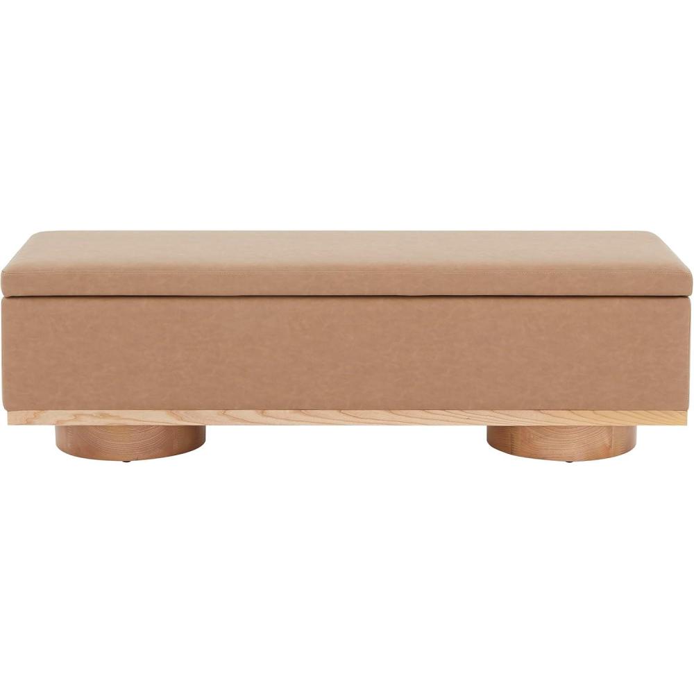 image:imageSAFAVIEH Couture Collection  Vianna Boucle Storage Bench Black Upholstered Bench with Natural Wood Legs Modern Entryway Bedroom Accent Seating SFV5049CCamelNatural