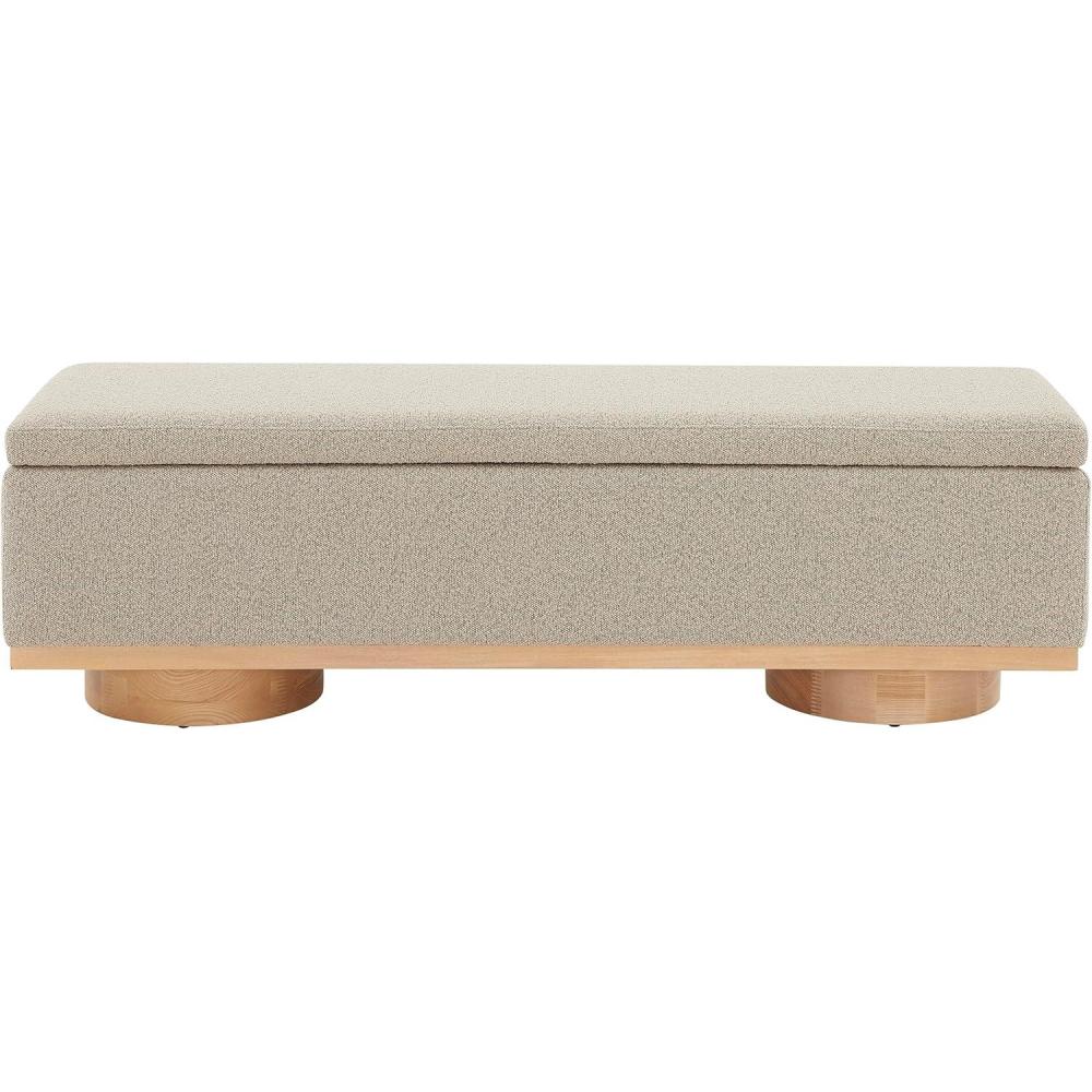 image:imageSAFAVIEH Couture Collection Vianna Boucle Storage Bench Black Upholstered Bench with Natural Wood Legs Modern Entryway Bedroom Accent Seating SFV5049CBrownNatural