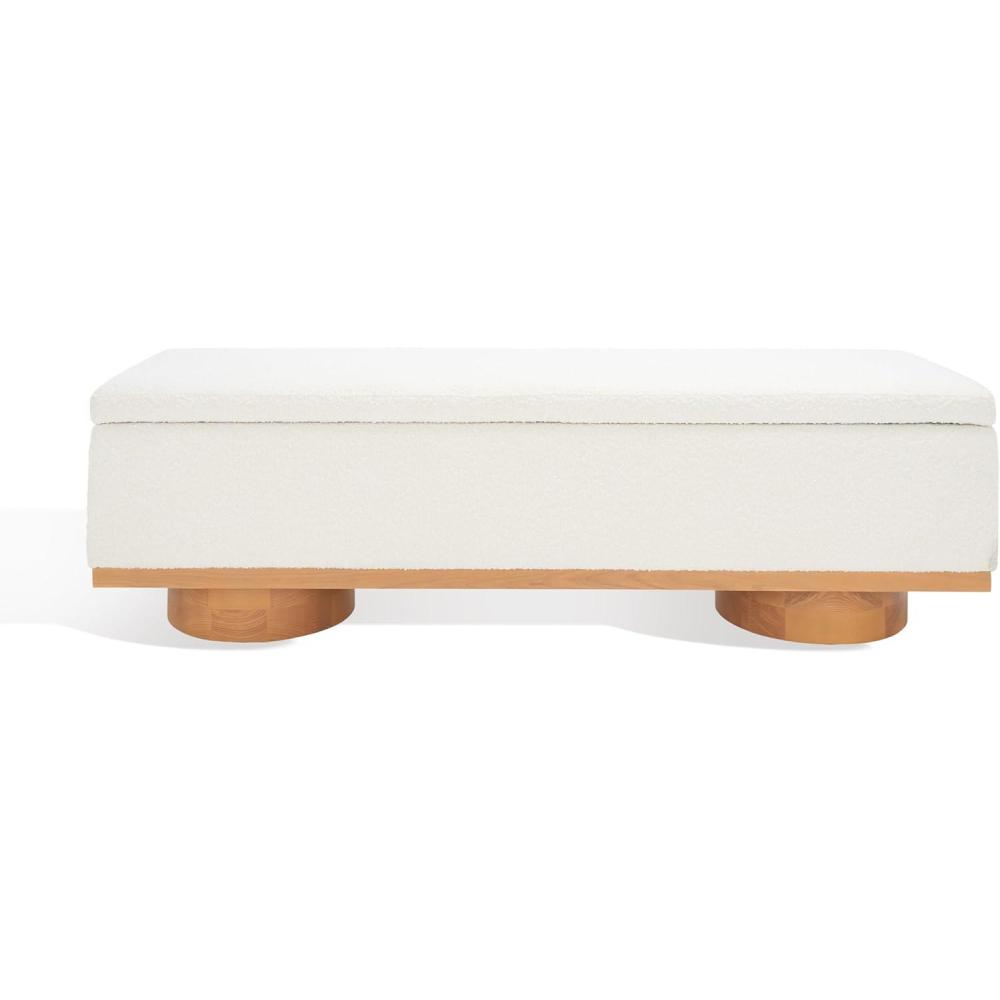image:imageSAFAVIEH Couture Collection  Vianna Boucle Storage Bench Black Upholstered Bench with Natural Wood Legs Modern Entryway Bedroom Accent Seating SFV5049CIvoryNatural