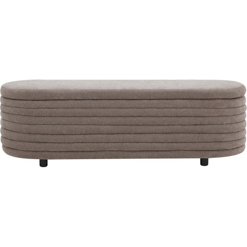 image:imageSAFAVIEH Couture Collection Jaymie Contemporary Taupe LinenBlack Oval Storage BenchBrownBlack