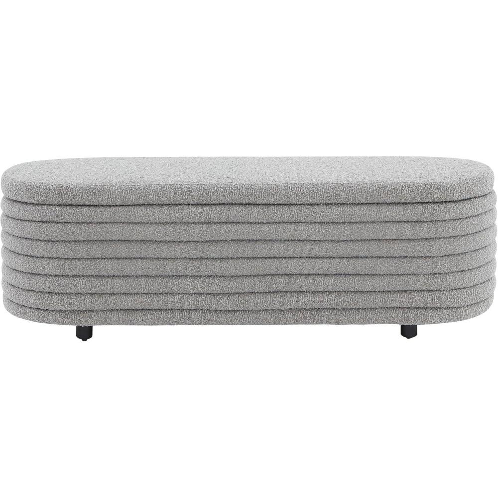 image:imageSAFAVIEH Couture Collection Jaymie Contemporary Taupe LinenBlack Oval Storage BenchDark GreyBlack