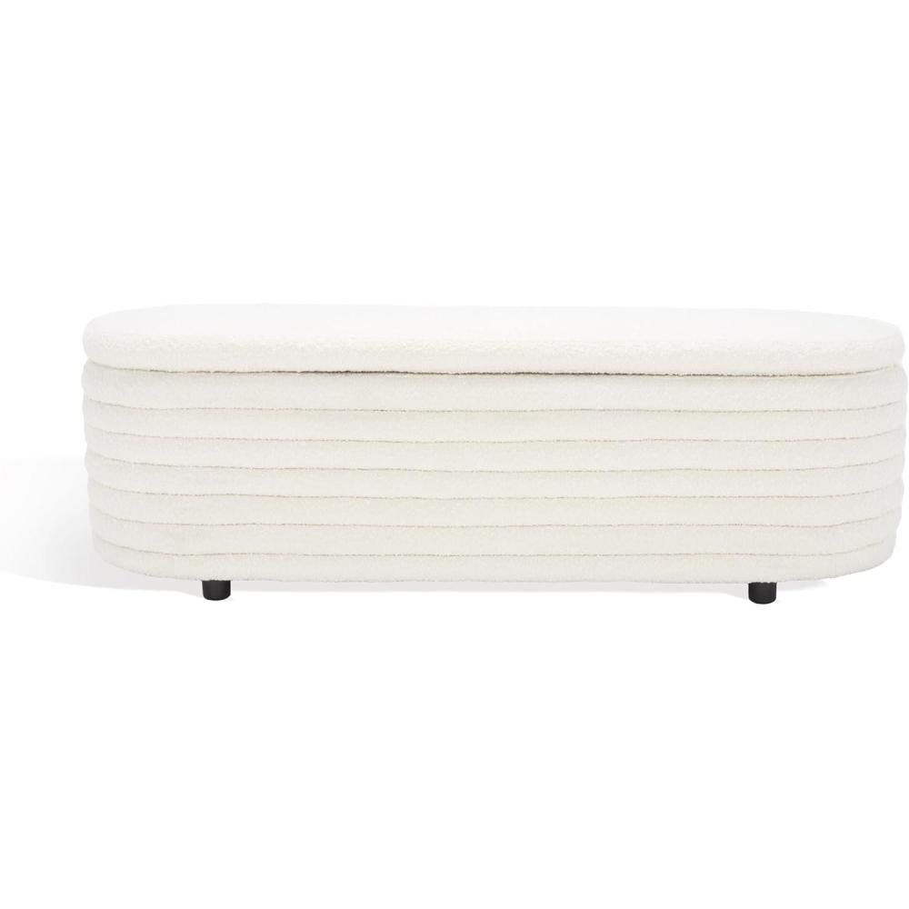 image:imageSAFAVIEH Couture Collection Jaymie Contemporary Taupe LinenBlack Oval Storage BenchIvoryBlack