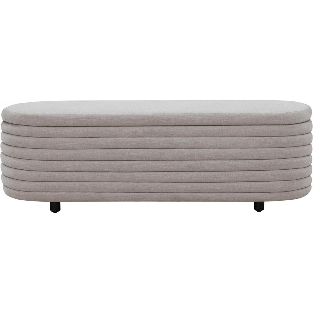 image:imageSAFAVIEH Couture Collection Jaymie Contemporary Taupe LinenBlack Oval Storage BenchLight GreyBlack