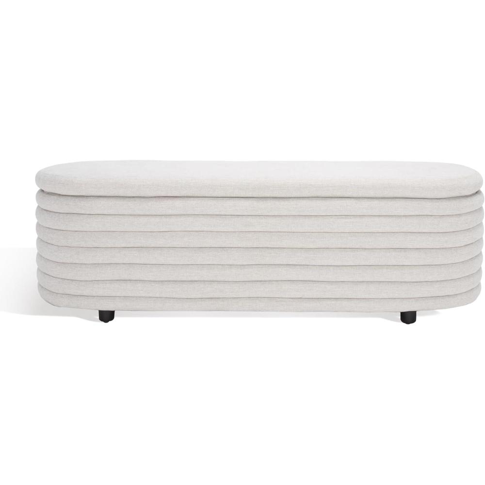 image:imageSAFAVIEH Couture Collection Jaymie Contemporary Taupe LinenBlack Oval Storage BenchTaupeBlack