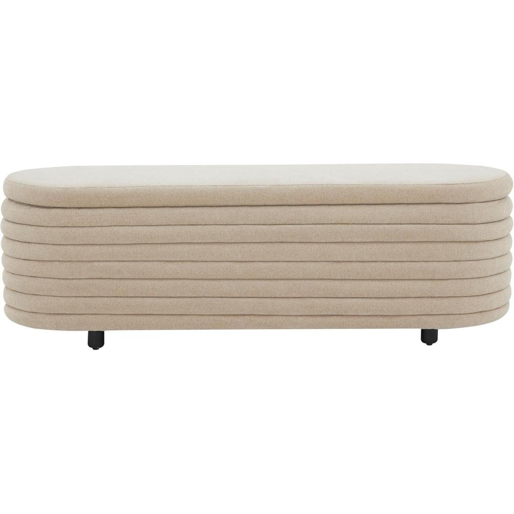 image:imageSAFAVIEH Couture Collection Jaymie Tan BoucleBlack Channel Tufted Oval Storage Bench