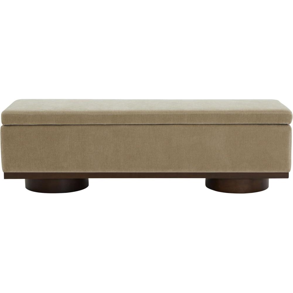 image:imageSAFAVIEH Couture Collection Vianna Light Brown VelvetWalnut Rectangle Storage Bench