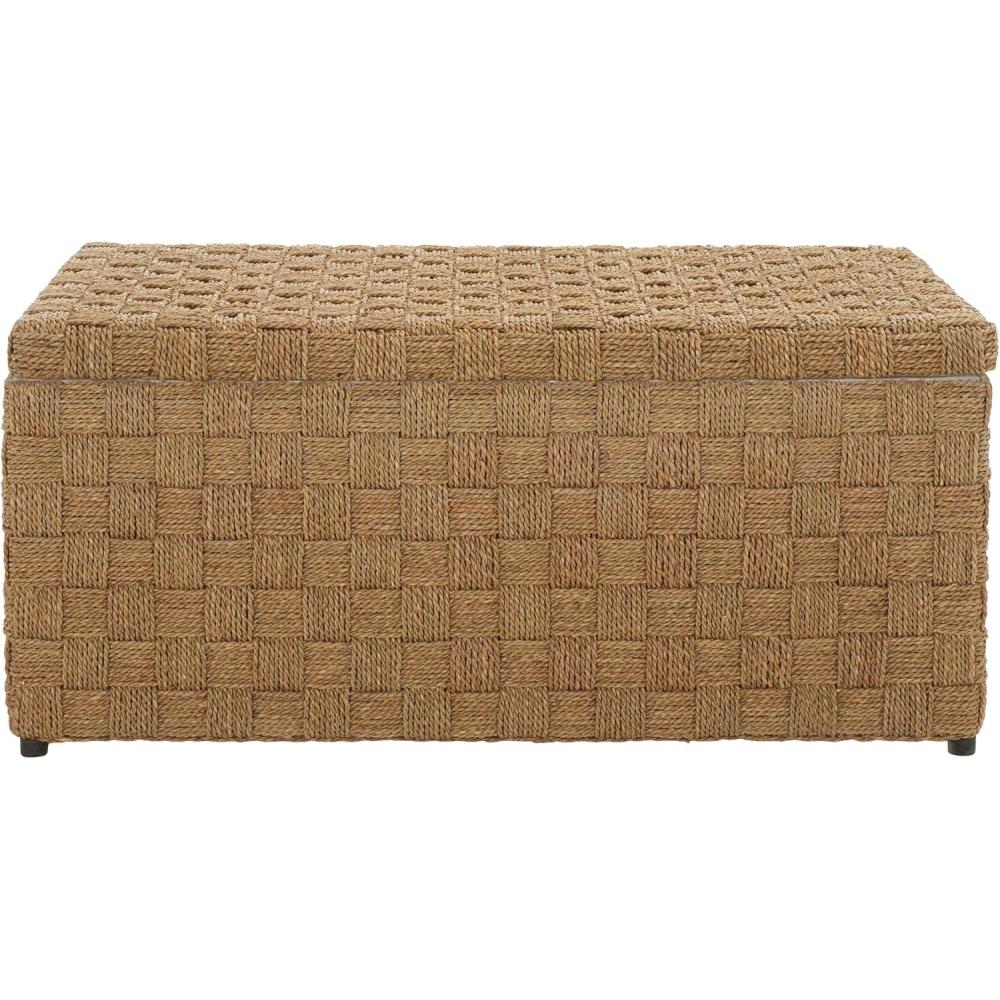image:imageSAFAVIEH Home Collection  Ashban Natural Seagrass Rectangular Rattan Storage Trunk Bench with Side Handles Fully Assembled SEA7036A