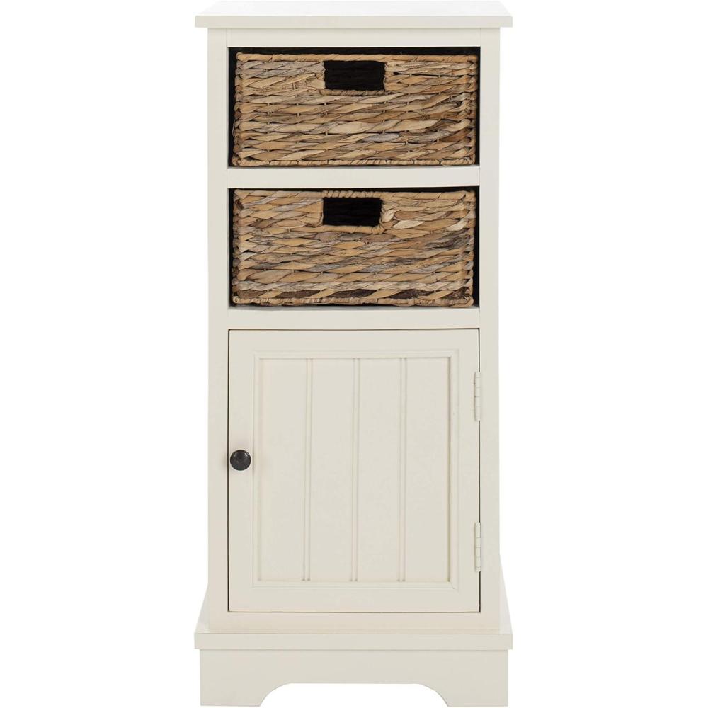image:imageSAFAVIEH Home Collection Connery Distressed Vintage White Storage Cabinet with Rattan Baskets amp Bottom Door Farmhouse Accent Storage Fully Assembled AMH5742BVintage White