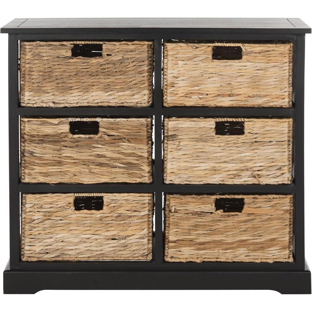 image:imageSAFAVIEH Home Collection Keenan Cherry Storage Chest with Wicker Baskets Farmhouse Accent Storage Cabinet Fully Assembled AMH5740CDistressed Black