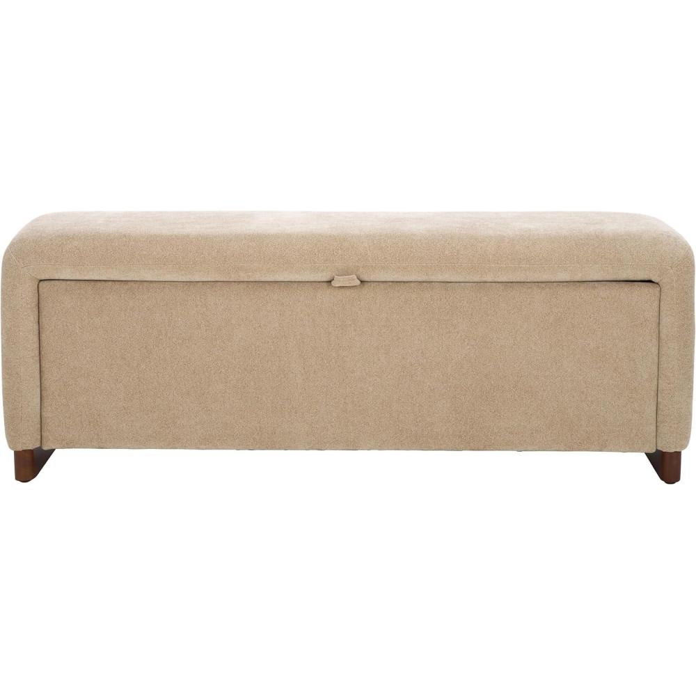 image:imageSAFAVIEH Home Collection Kowal Sand Linen Storage Bench Modern Upholstered Entryway or Bedroom Bench with Hidden Compartment BCH1301ASand