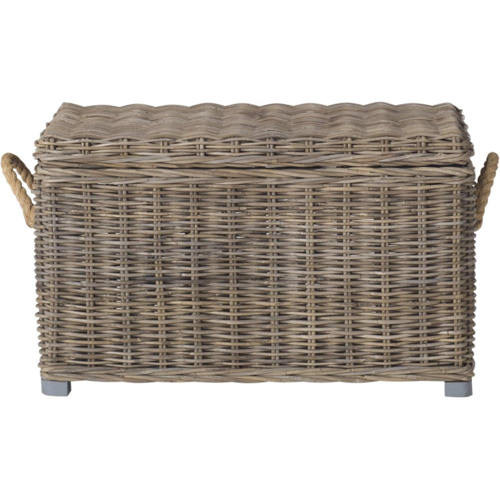 image:imageSAFAVIEH Home Collection Salim Grey Rattan Storage Trunk with Handles Woven Wicker Storage Chest for Living Room Bedroom or Den Fully Assembled SEA7019A