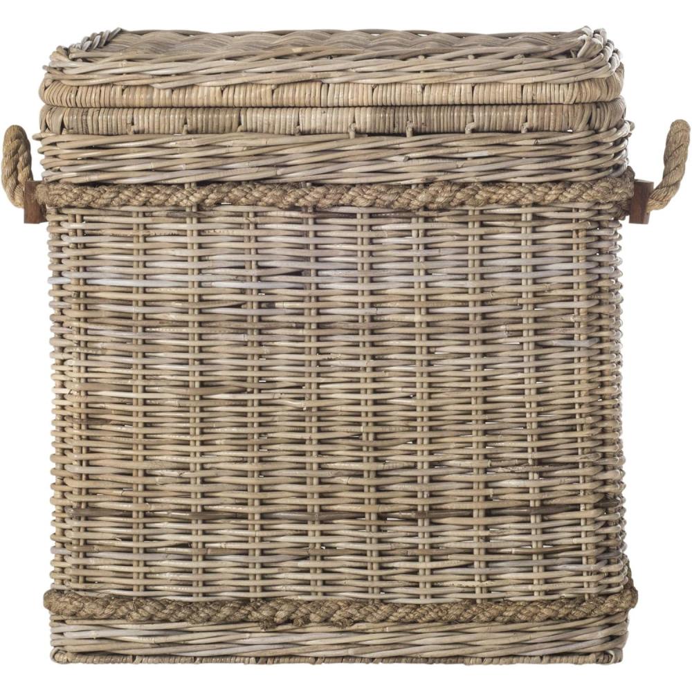 image:imageSAFAVIEH Home Collection Sidonie Grey Rattan Storage Hamper Wicker Storage Basket with Iron Frame for Bedroom Bathroom or Living Room Fully Assembled SEA7020AGrey