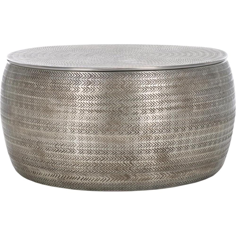 image:imageSAFAVIEH Home Collection Apoline Antique Silver Drum Storage Coffee Table Fully AssembledAntique Silver