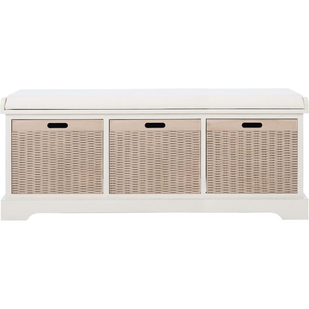 image:imageSAFAVIEH Home Collection Landers Distressed White 3DrawerCushion Storage Bench Fully Assembled BCH5703ADistressed White