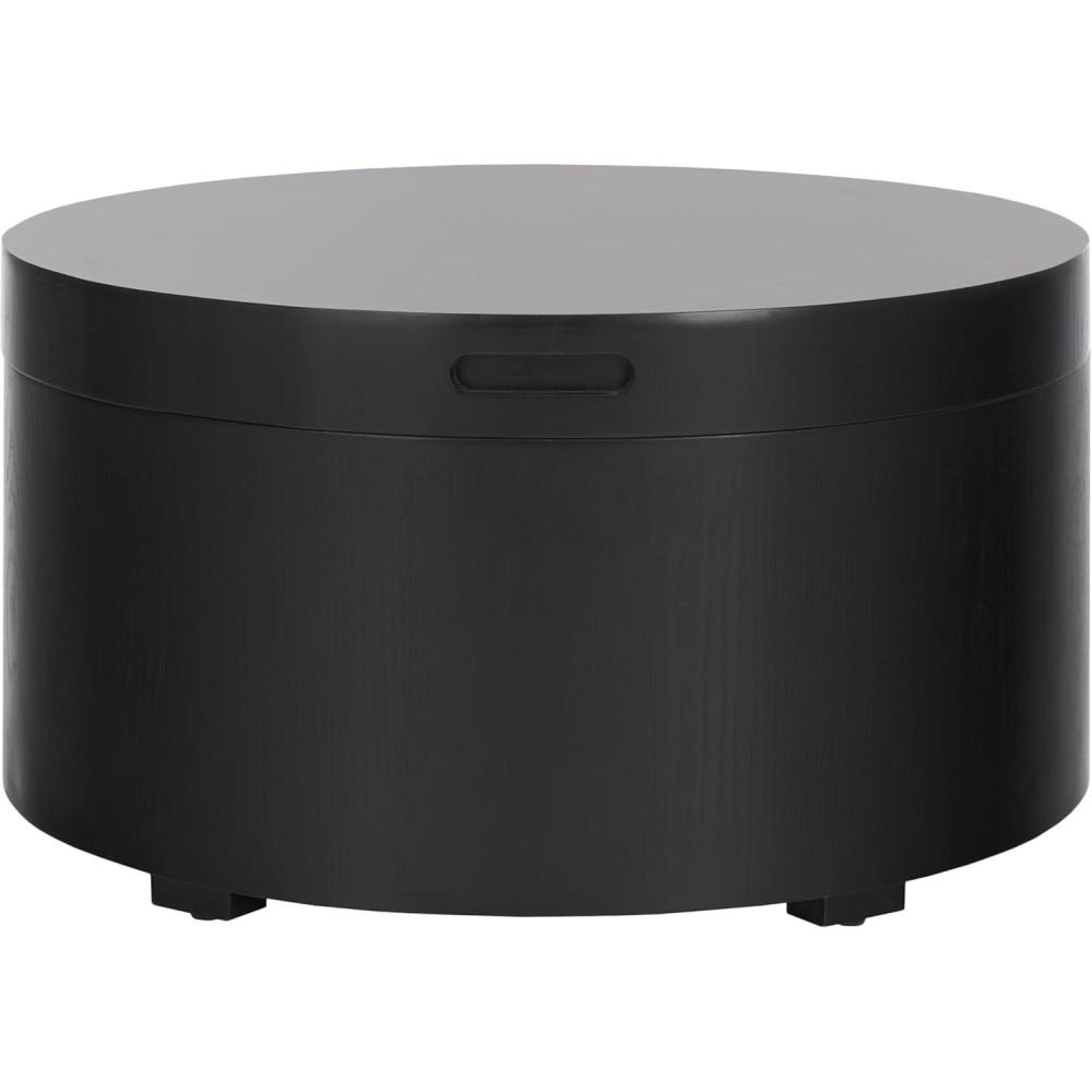 image:imageSAFAVIEH Home Collection Rafaela Black Round Tray Top Storage Coffee Table Fully AssembledBlack