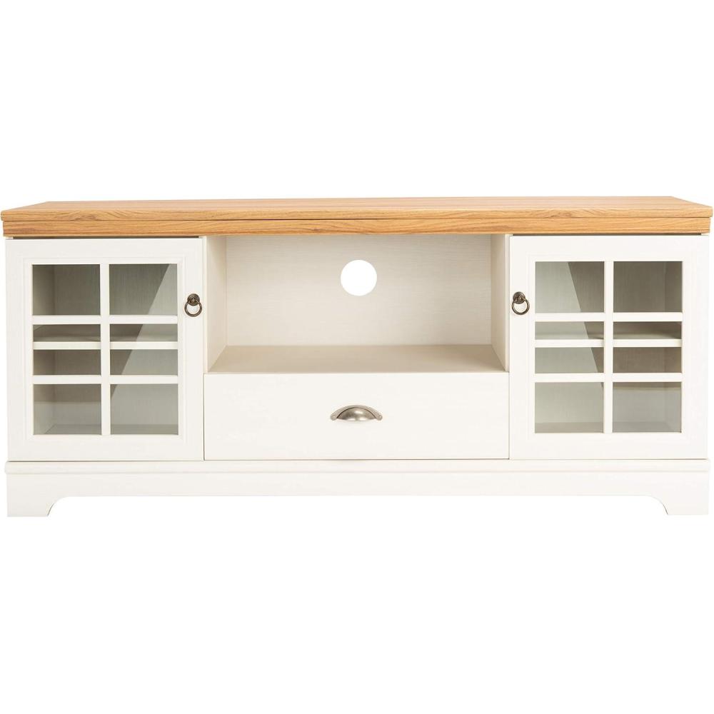 image:imageSAFAVIEH Home Collection Trudy White Wash and Oak 1Drawer 2Shelf Storage TV Media Stand up to 60inch Flat Screen