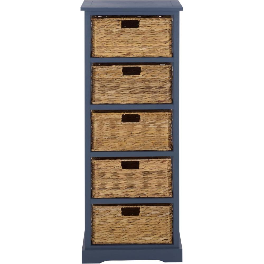 image:imageSAFAVIEH Home Collection Vedette Distressed Black 5Drawer Wicker Basket Storage Tower Fully AssembledBlue