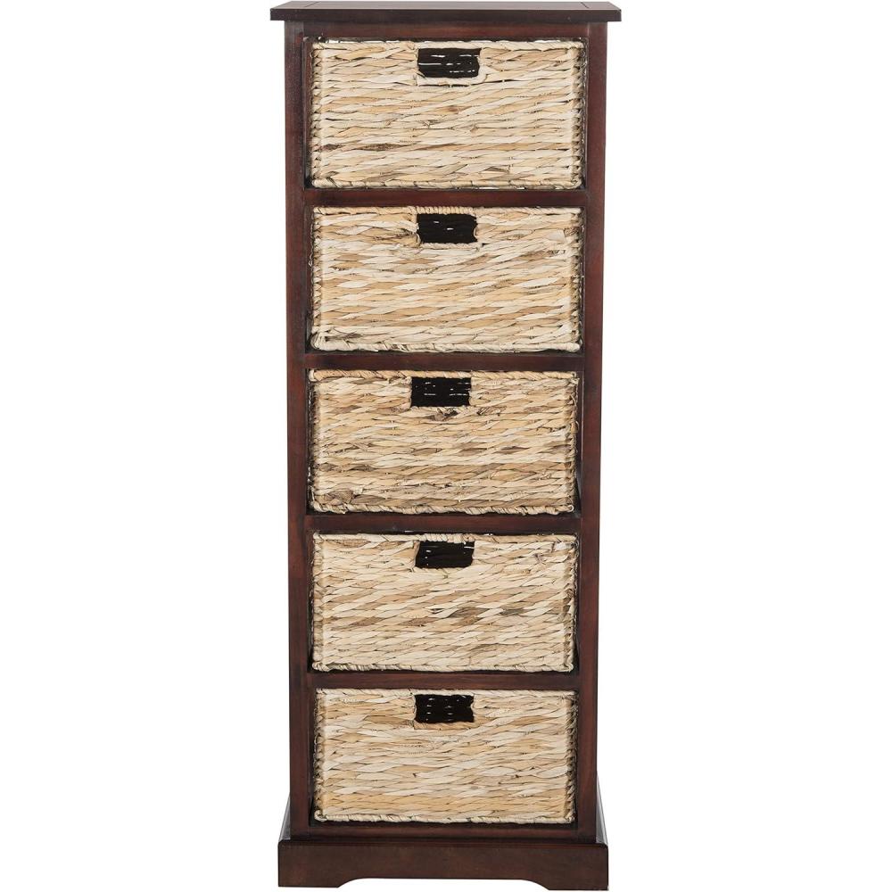 image:imageSAFAVIEH Home Collection Vedette Distressed Black 5Drawer Wicker Basket Storage Tower Fully AssembledCherry