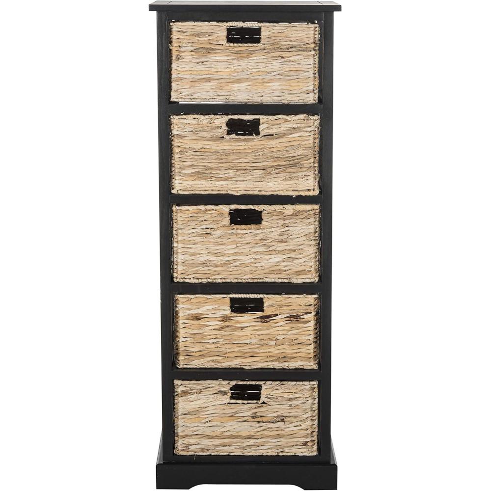image:imageSAFAVIEH Home Collection Vedette Distressed Black 5Drawer Wicker Basket Storage Tower Fully AssembledDistressed Black