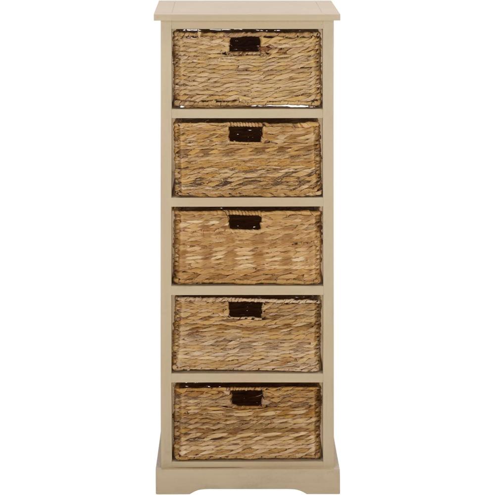 image:imageSAFAVIEH Home Collection Vedette Distressed Black 5Drawer Wicker Basket Storage Tower Fully AssembledSand