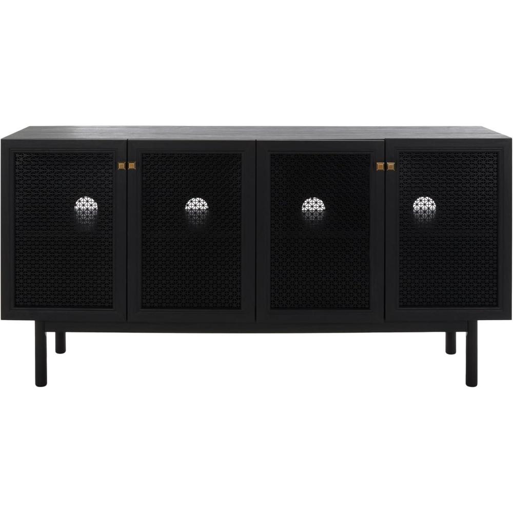 image:imageSAFAVIEH Piran TV Stand for up to 70 Flatscreen  Oak Brown amp Gold 4 Doors with Interior Storage Entertainment Media Console MED9611DBlackBlack
