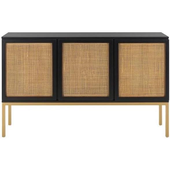 image:imageSafavieh Home Collection Zadie Coastal BlackNatural Rattan 3Door Storage SideboardBlackGold