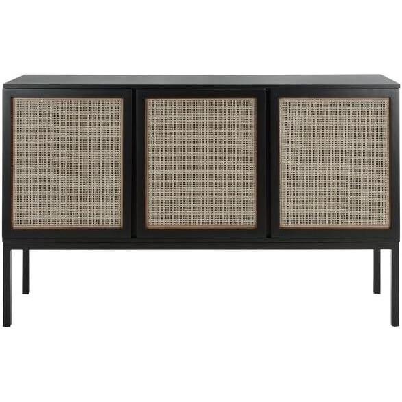 image:imageSafavieh Home Collection Zadie Coastal BlackNatural Rattan 3Door Storage SideboardBlackNatural