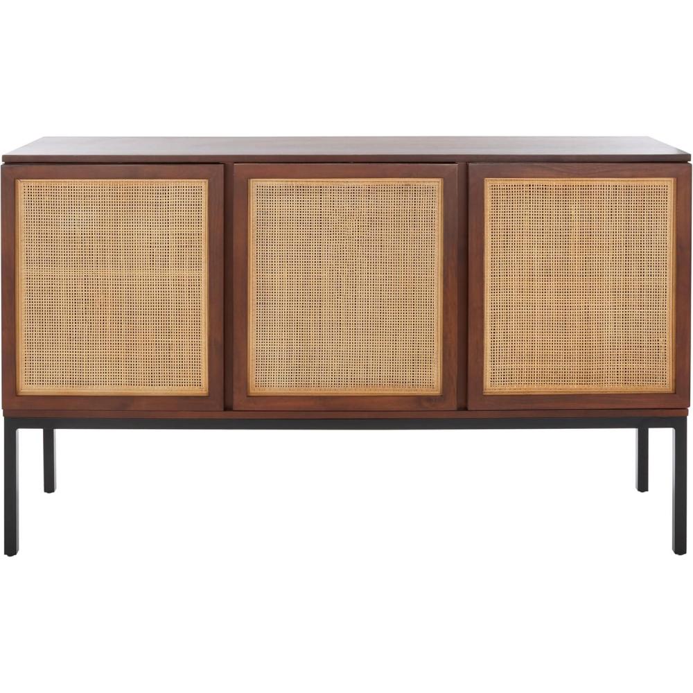 image:imageSafavieh Home Collection Zadie Coastal BlackNatural Rattan 3Door Storage SideboardWalnutNatural