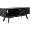 SAFAVIEH Aurelio TV Stand for up to 55″ Flatscreen – Walnut Brown, 1 Sliding Door with Interior Storage and Open Shelves, Entertainment Media Console (MED9600A)(Black)