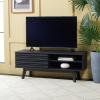 SAFAVIEH Aurelio TV Stand for up to 55″ Flatscreen – Walnut Brown, 1 Sliding Door with Interior Storage and Open Shelves, Entertainment Media Console (MED9600A)(Black)