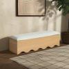 SAFAVIEH Couture Collection – Roseandrea Walnut & White Storage Bench with Cushion Top, Modern Scalloped Base, Fully Assembled (SFV4255B)(Natural/White)