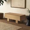 SAFAVIEH Couture Collection – Sherianya Walnut Brown Wood Storage Bench, Modern Rectangular Design with Block Legs (SFV4256B)(Natural)