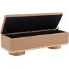 SAFAVIEH Couture Collection – Vianna Boucle Storage Bench, Black Upholstered Bench with Natural Wood Legs, Modern Entryway Bedroom Accent Seating (SFV5049C)(Camel/Natural)