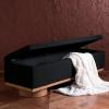 SAFAVIEH Couture Collection – Vianna Boucle Storage Bench, Black Upholstered Bench with Natural Wood Legs, Modern Entryway Bedroom Accent Seating (SFV5049C)(Black/Natural)