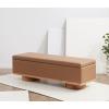 SAFAVIEH Couture Collection – Vianna Boucle Storage Bench, Black Upholstered Bench with Natural Wood Legs, Modern Entryway Bedroom Accent Seating (SFV5049C)(Camel/Natural)