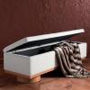 SAFAVIEH Couture Collection – Vianna Boucle Storage Bench, Black Upholstered Bench with Natural Wood Legs, Modern Entryway Bedroom Accent Seating (SFV5049C)(Cream/Natural)
