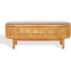 SAFAVIEH Couture Collection Dolly Coastal Natural Cane/Grey Linen Cushion Seat Oval Storage Bench