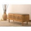 SAFAVIEH Couture Collection Dolly Coastal Natural Cane/Grey Linen Cushion Seat Oval Storage Bench