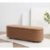 SAFAVIEH Couture Collection Jaymie Contemporary Taupe Linen/Black Oval Storage Bench(Camel/Black)