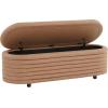 SAFAVIEH Couture Collection Jaymie Contemporary Taupe Linen/Black Oval Storage Bench(Camel/Black)