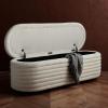 SAFAVIEH Couture Collection Jaymie Contemporary Taupe Linen/Black Oval Storage Bench(Ivory/Black)