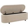SAFAVIEH Couture Collection Jaymie Tan Boucle/Black Channel Tufted Oval Storage Bench