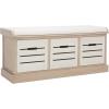SAFAVIEH Home Collection – Briar 3-Drawer Upholstered Storage Bench, Farmhouse Entryway Accent Bench with Cushion Top, Distressed Grey Frame & Sand Drawer Fronts (BCH5700C)(Sand/Distressed White)