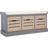 SAFAVIEH Home Collection – Briar 3-Drawer Upholstered Storage Bench, Farmhouse Entryway Accent Bench with Cushion Top, Distressed Grey Frame & Sand Drawer Fronts (BCH5700C)(Distressed Grey/Sand)
