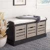 SAFAVIEH Home Collection – Briar 3-Drawer Upholstered Storage Bench, Farmhouse Entryway Accent Bench with Cushion Top, Distressed Grey Frame & Sand Drawer Fronts (BCH5700C)(Black/Greige)